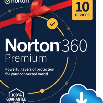 Norton 360 Premium, 2024 Ready, Antivirus software for 10 Devices with Auto Renewal - Includes VPN, PC Cloud Backup & Dark Web Monitoring [Download]