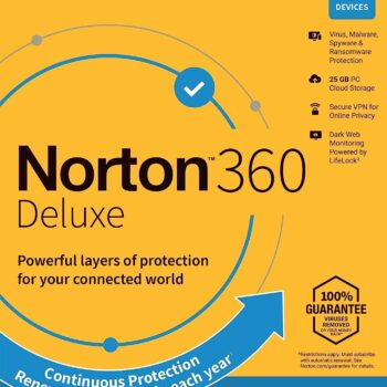 Norton 360 Deluxe, 2024 Ready, Antivirus software for 3 Devices with Auto Renewal - Includes VPN, PC Cloud Backup & Dark Web Monitoring [Key Card]