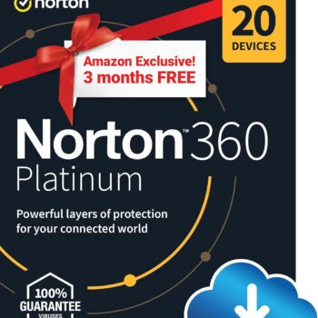 Norton 360 Platinum, 2024 Ready, Antivirus software for 20 Devices with Auto Renewal - 3 Months FREE - Includes VPN, PC Cloud Backup & Dark Web Monitoring [Download]